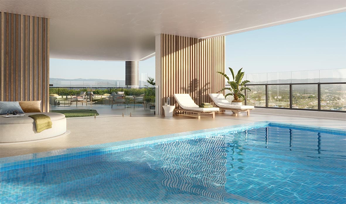 Exclusive residential amenities, including a pool, on level 20 & 21
